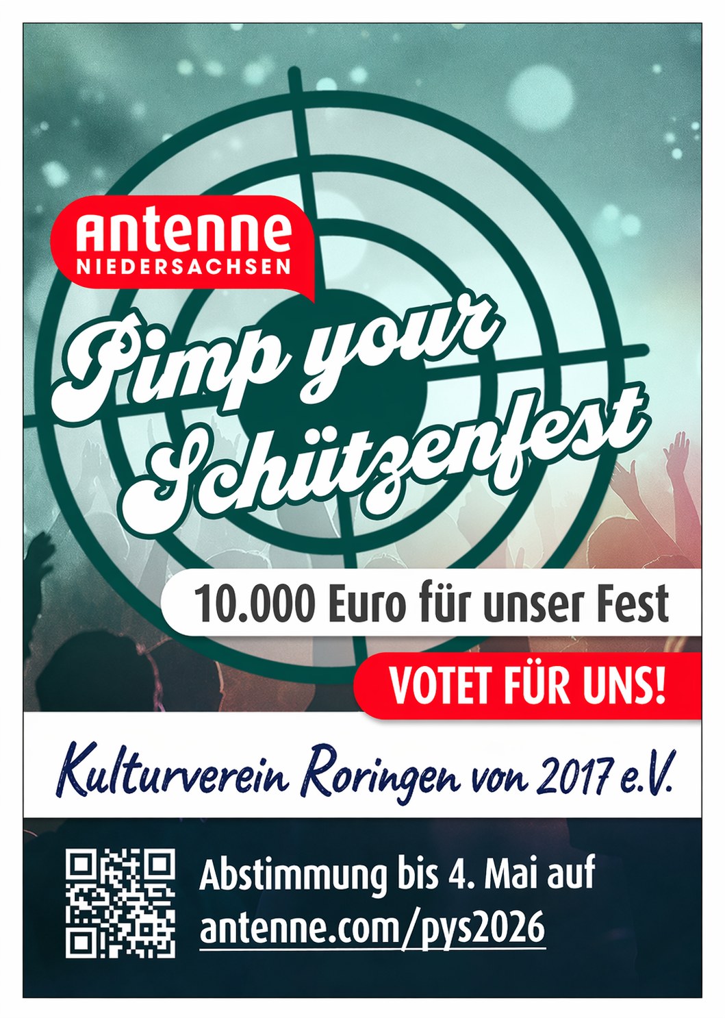 Antenne-Plakat mit Vereinsnamen und QR-Code