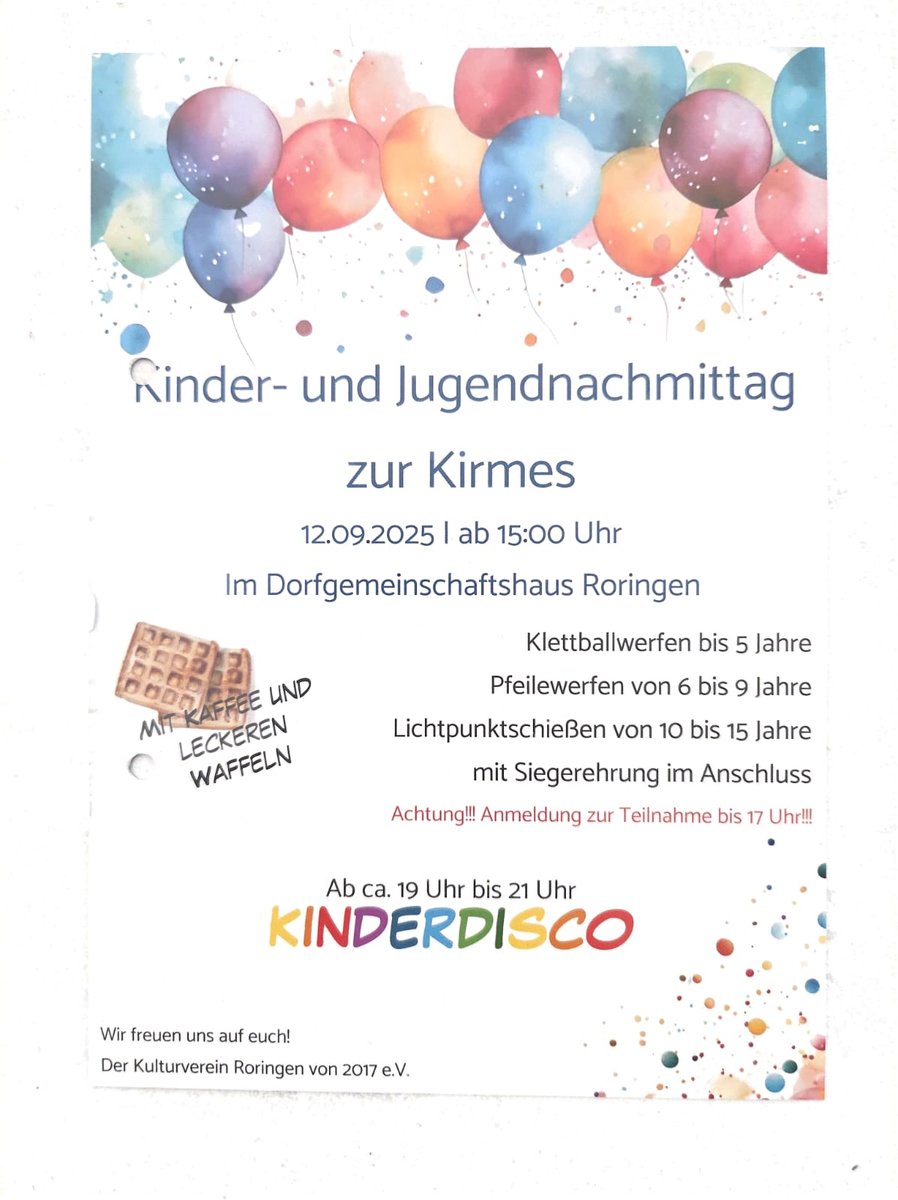 Plakat Kinder- und Jugendnachmittag zur Kirmes mit Kinderdisco
